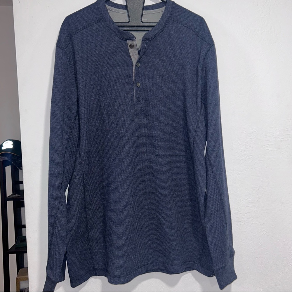 Eddie Bauer Navy Long Sleeve Henley Blue 1/4 Button Up LARGE TALL Mens